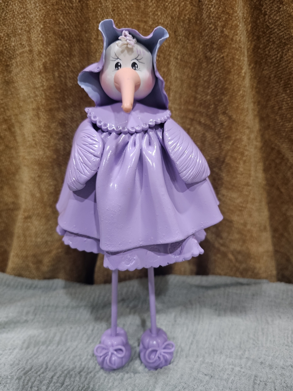Resin Bird Figurine, Purple White Pink, 11" Tall, 3D Effect, Long Legs